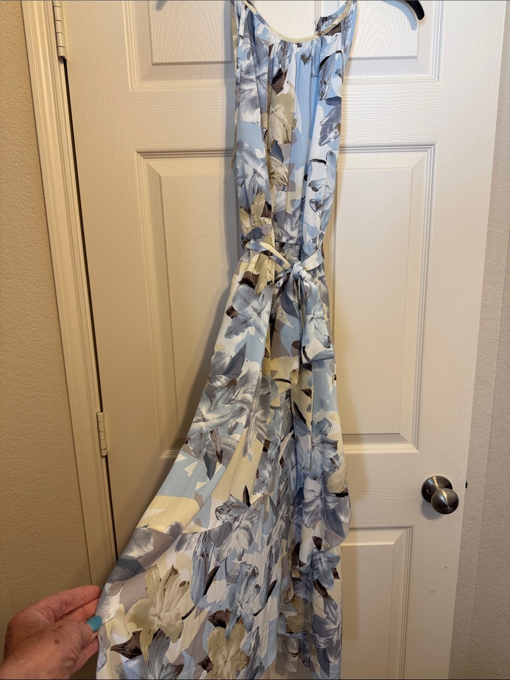 Light Blue Floral Maxi Dress with Tie Waist